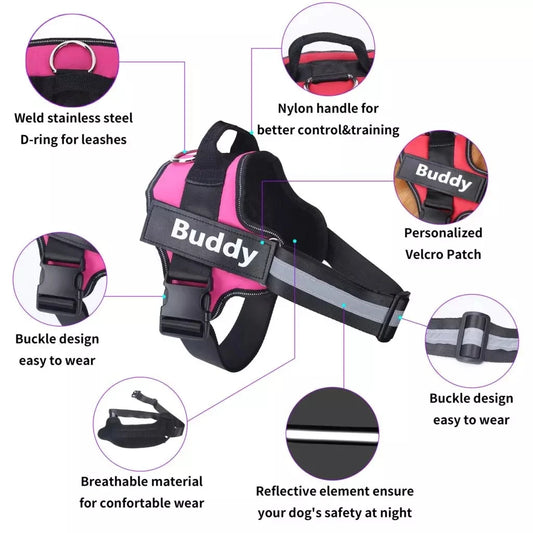 Personalized No-Pull Reflective Dog Harness – Breathable Vest for Walking & Training