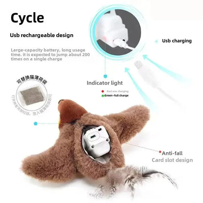Rechargeable Flapping Bird Cat Toy – Interactive Plush with Catnip & Sound