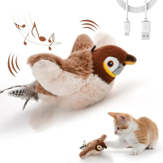 Rechargeable Flapping Bird Cat Toy – Interactive Plush with Catnip & Sound