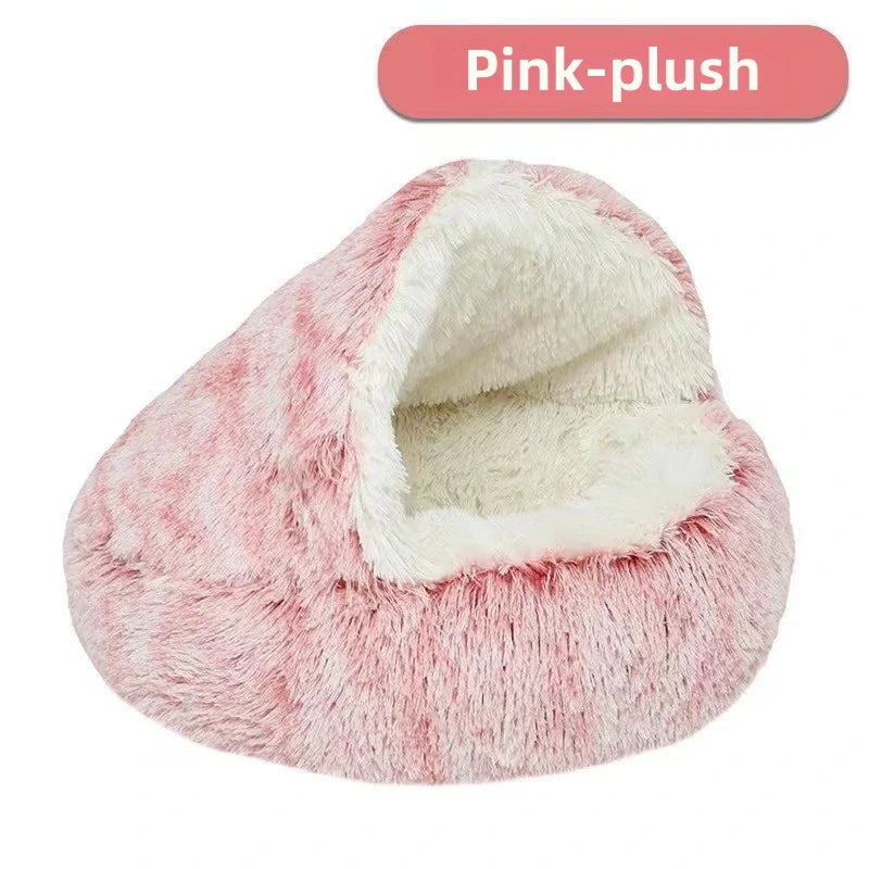 "Plush Winter Pets Bed – Warm, Semi-Enclosed Nest for Cozy Comfort