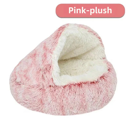 "Plush Winter Pets Bed – Warm, Semi-Enclosed Nest for Cozy Comfort