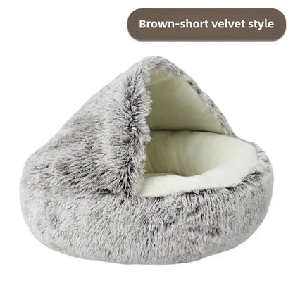 "Plush Winter Pets Bed – Warm, Semi-Enclosed Nest for Cozy Comfort