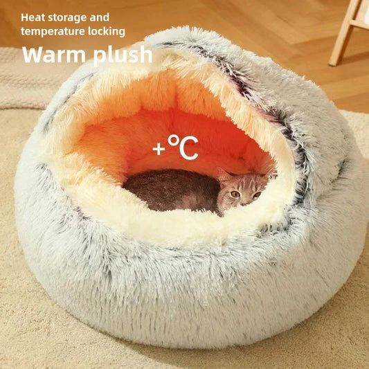 "Plush Winter Pets Bed – Warm, Semi-Enclosed Nest for Cozy Comfort