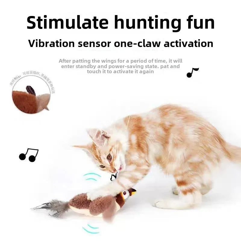 Rechargeable Flapping Bird Cat Toy – Interactive Plush with Catnip & Sound