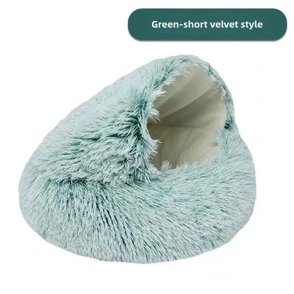 "Plush Winter Pets Bed – Warm, Semi-Enclosed Nest for Cozy Comfort
