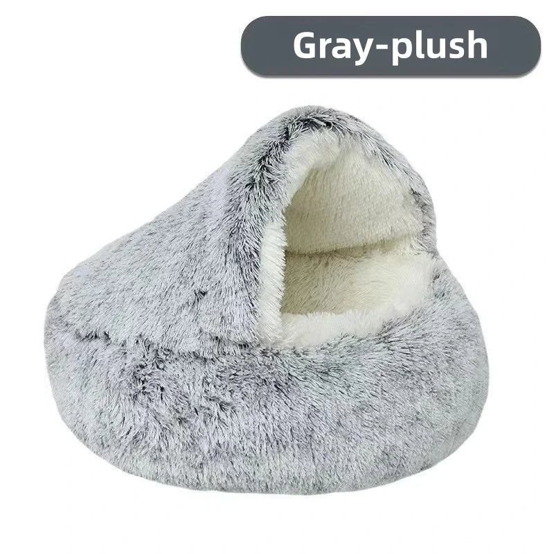 "Plush Winter Pets Bed – Warm, Semi-Enclosed Nest for Cozy Comfort