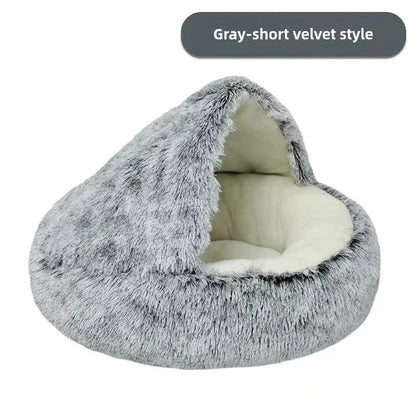 "Plush Winter Pets Bed – Warm, Semi-Enclosed Nest for Cozy Comfort