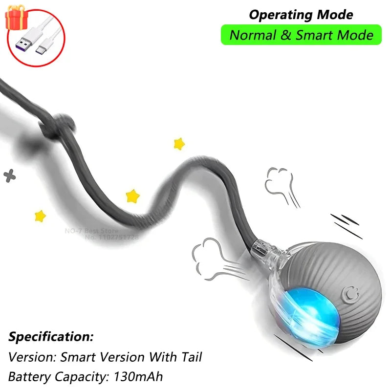 Smart Rolling Cat Toy – Rechargeable Interactive Ball with Tail
