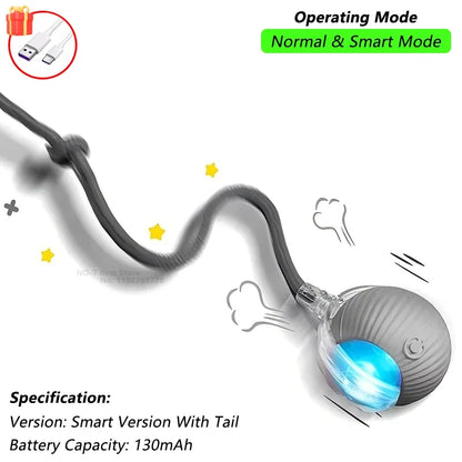 Smart Rolling Cat Toy – Rechargeable Interactive Ball with Tail