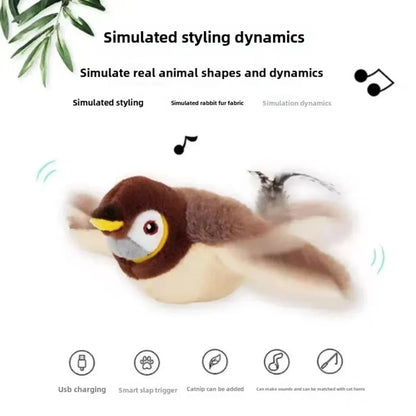 Rechargeable Flapping Bird Cat Toy – Interactive Plush with Catnip & Sound