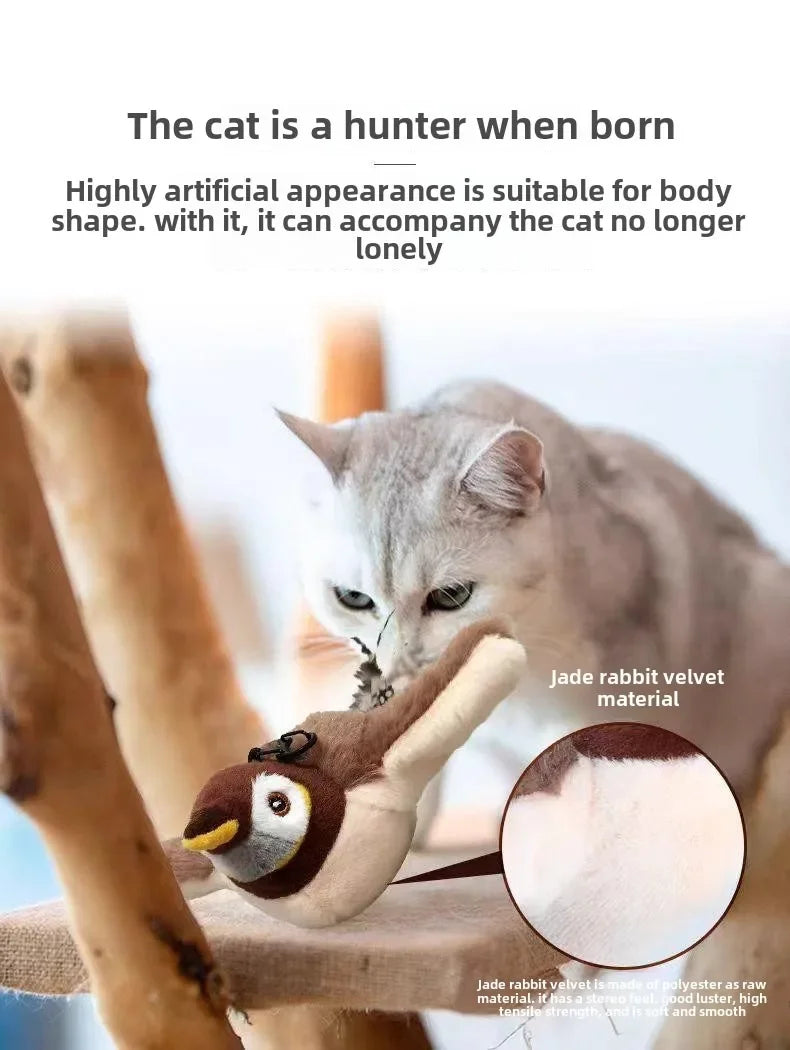 Rechargeable Flapping Bird Cat Toy – Interactive Plush with Catnip & Sound
