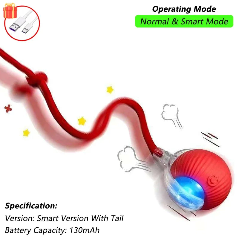 Smart Rolling Cat Toy – Rechargeable Interactive Ball with Tail