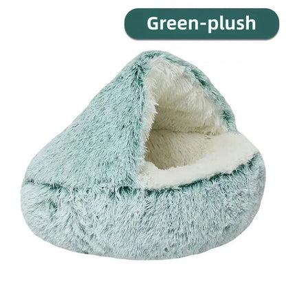 "Plush Winter Pets Bed – Warm, Semi-Enclosed Nest for Cozy Comfort