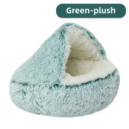 "Plush Winter Pets Bed – Warm, Semi-Enclosed Nest for Cozy Comfort