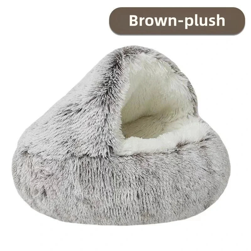 "Plush Winter Pets Bed – Warm, Semi-Enclosed Nest for Cozy Comfort