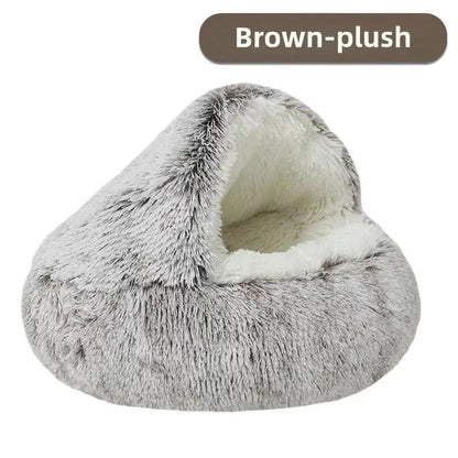 "Plush Winter Pets Bed – Warm, Semi-Enclosed Nest for Cozy Comfort