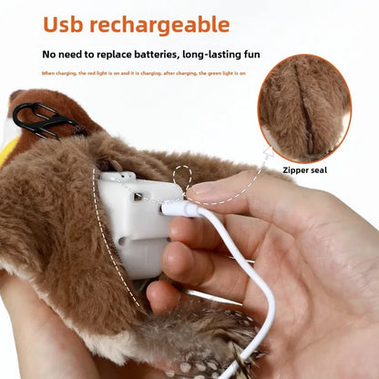 Rechargeable Flapping Bird Cat Toy – Interactive Plush with Catnip & Sound